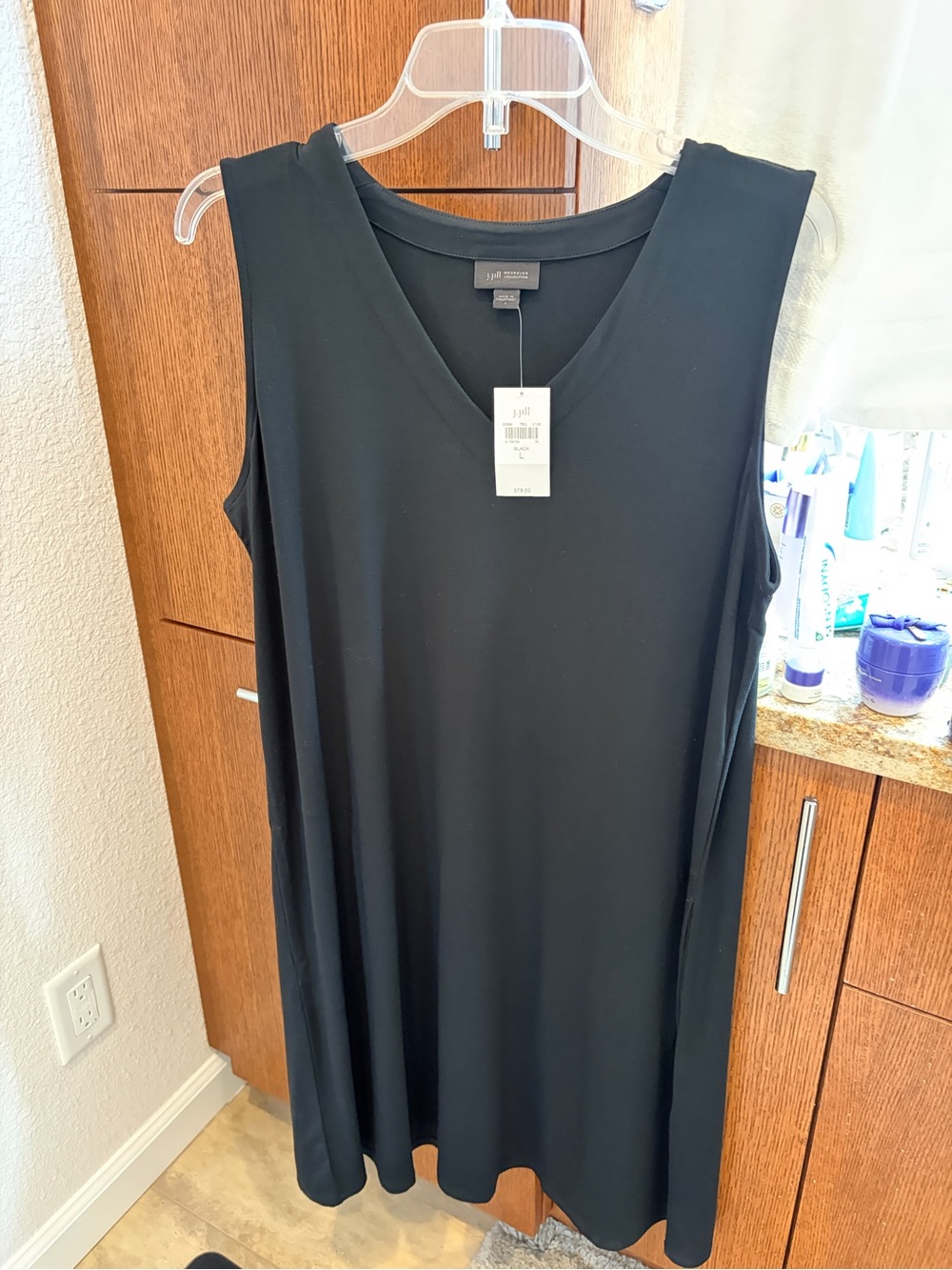 J.Jill Wearever Black Sleeveless V-Neck A-Line Dress Large NWT